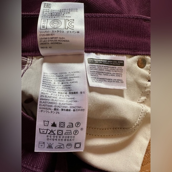 Levi’s Premium Wedgie Fit Straight Corduroy Pants Purple - Picture 13 of 16